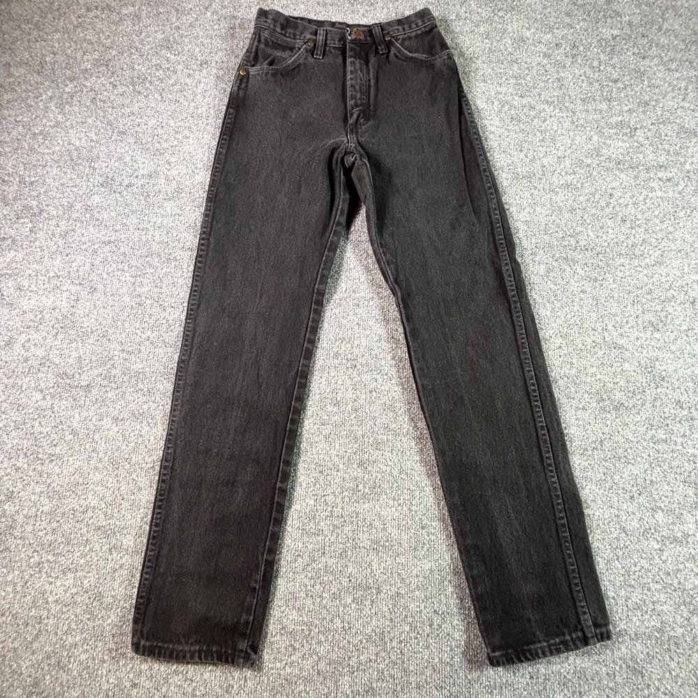 Vintage Wrangler Jeans Womens 5 Black Cotton Denim Straight Cowgirl Workwear USA